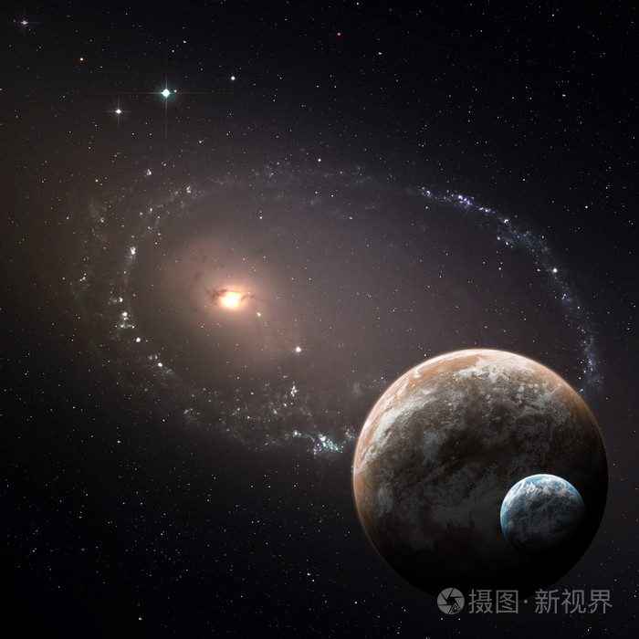 在深太空的两颗行星照片-正版商用图片0cvof7-摄图新