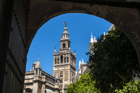 西班牙: La Giralda 视图,塞维利亚大教堂的钟楼