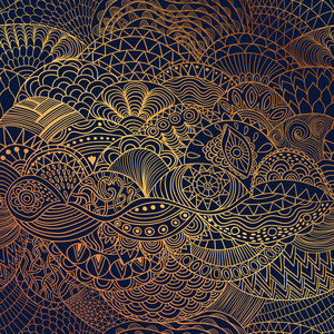 矢量模式的抽象背景与多彩的装饰。手绘插图，着色书 zentangle。藻类海母题