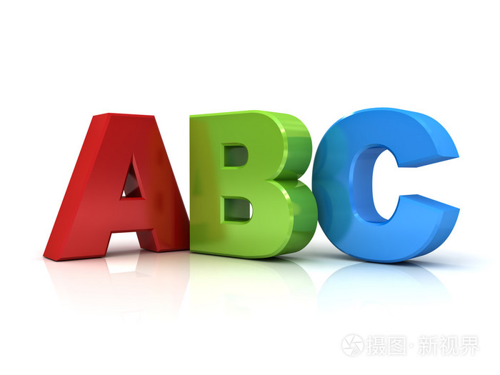 白色背景下分离的3dabc字母