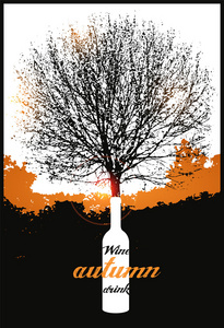 印刷复古葡萄酒海报与树。 矢量图。