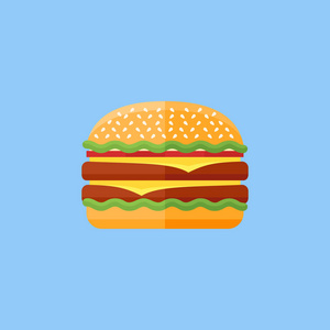 双层汉堡平图标在蓝色背景上。矢量图