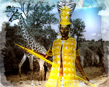 非洲公主在我们的数字艺术风格与长颈鹿在b。