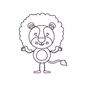草绘轮廓漫画的可爱狮子宁静表达