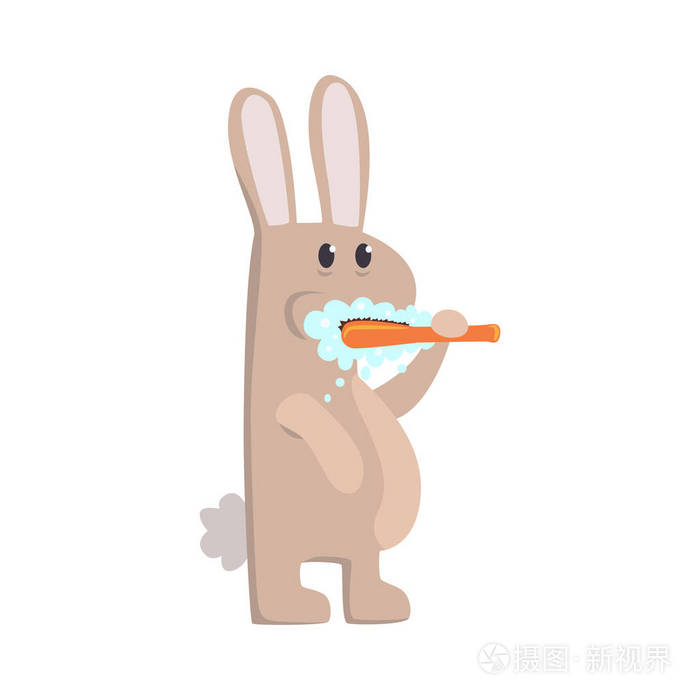 可爱的卡通兔子刷牙