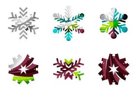 集抽象多彩雪花标志图标 冬天概念 清洁的现代几何设计