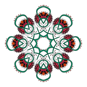 曼荼罗。民族花边圆装饰图案。美丽的手拉的花
