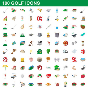 100 高尔夫图标设置 卡通风格