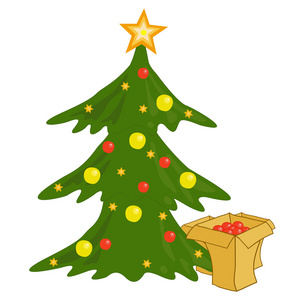 欢乐地装饰圣诞树和礼品包装盒图片