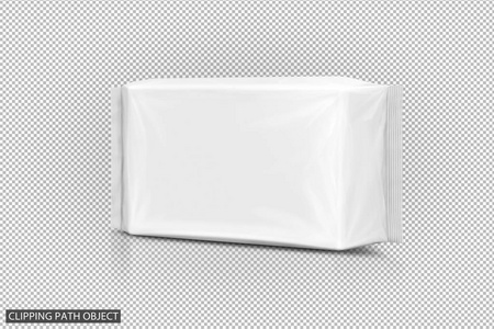 空白包装纸湿纸巾袋隔离在虚拟透明网格背景上
