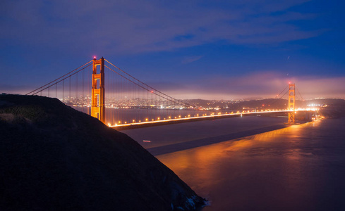 到了晚上，旧金山，加州金门大桥