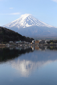 河口湖湖边的富士山