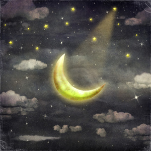 晚上时间与星星和月亮