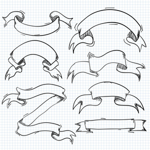 复古丝带横幅矢量集合手绘