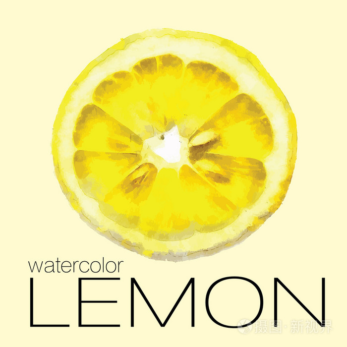 Hand drawn watercolor painting slice of lemon