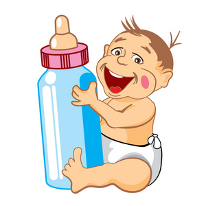 带着一瓶牛奶的卡通笑宝宝