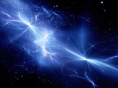 蓝色发光能量场与闪亮的星星和粒子在水疗中心