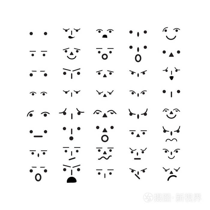 不同的表情符号矢量图标设计.嘟嘟稚气的漫画卡通风格
