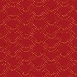无缝豪华红色和金色东方日本波纺织图案像针矢量