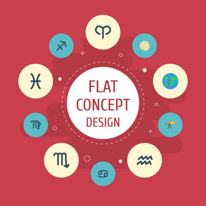 平面图标 Ram 挑水 星座 其他向量元素。天文学平面图标符号集还包括生肖 曲折缝 流星对象