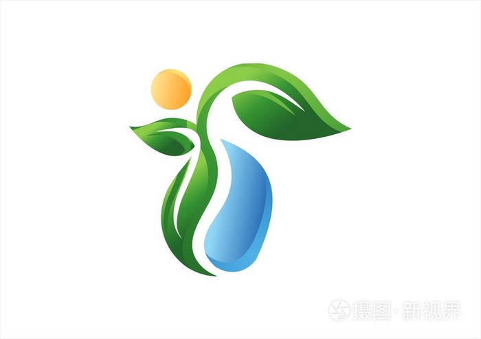 人与植物自然叶标志,健康人的符号图标设计矢量