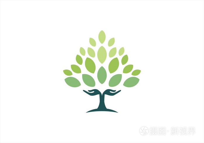 树的手自然标志,瑜伽健康符号图标设计矢量