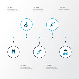 药物彩色图标设置。残疾人 齿 疫苗和其他元素的集合。此外包括符号，如爪，鞘，禁用