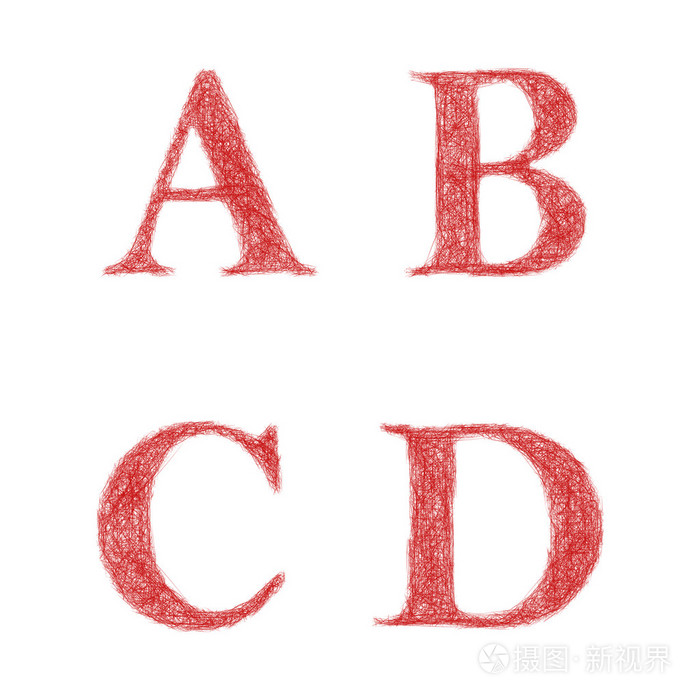 红色的素描字体设置字母abcd
