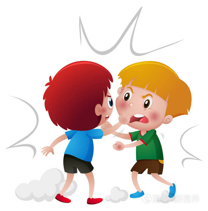 生气的男孩互相争斗