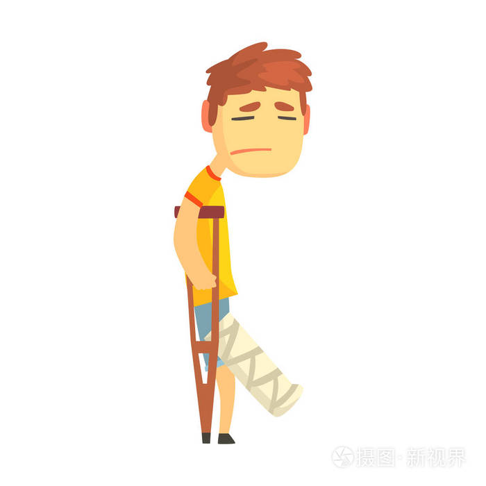 悲伤不快乐的小孩,与断腿
