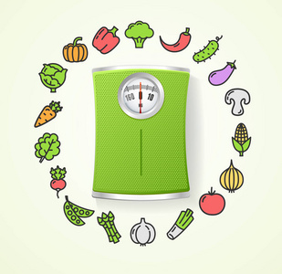 蔬菜新鲜食物和地板鳞片健康生活概念。矢量