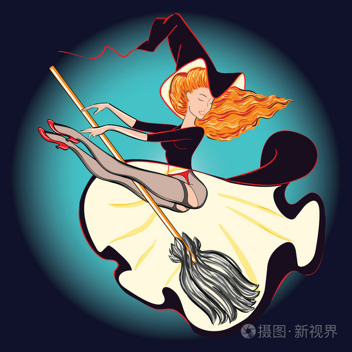 性感在袜子里,骑着扫帚的女巫