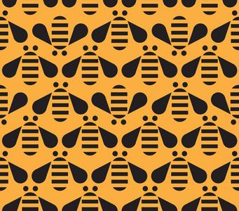 蜜蜂在黄色背景上的无缝模式
