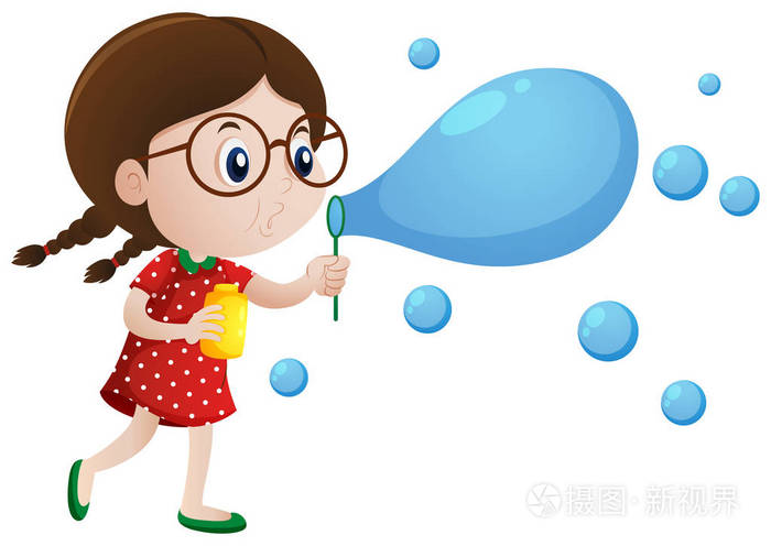 小女孩吹泡泡