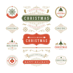 圣诞标签和徽章矢量设计装饰元素