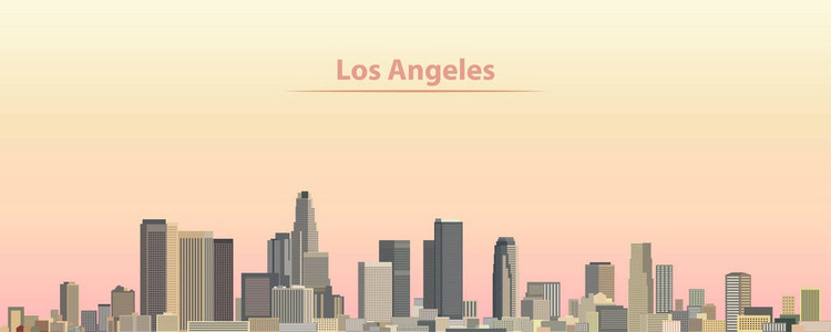 洛杉矶城市天际线日出时的矢量图
