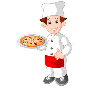 卡通厨师举行比萨