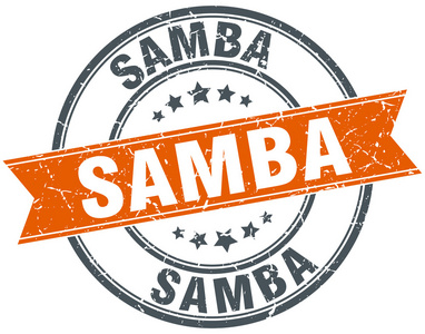 samba 圆橙又脏又臭的老式孤立的邮票