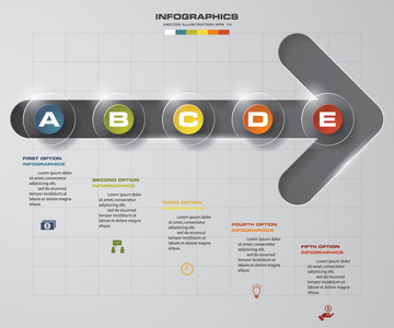 5 个步骤顺序进展箭头模板上。设计干净编号横幅模板。矢量