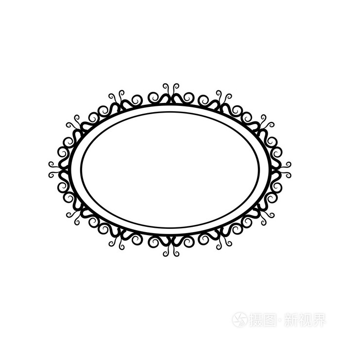 在白色背景上的和白色复古椭圆形框架