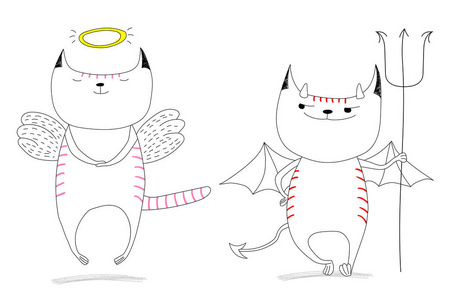 有趣的天使猫和恶魔猫