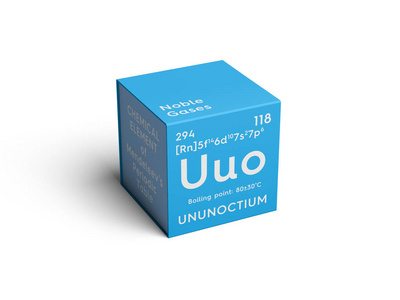 Ununoctium。惰性气体。门捷列夫元素周期表中的化学成分