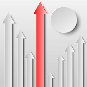 灰色背景与圈子为创造性的商业平面设计概念上的 3d 红纸箭头。