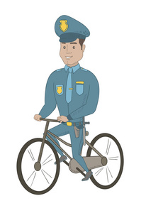 年轻的西班牙裔警官骑自行车