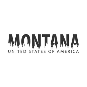 蒙大拿州。美国。美利坚合众国。文本或标签与森林的轮廓
