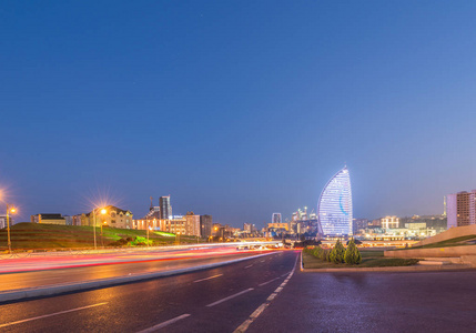 阿塞拜疆巴库在日落的夜景