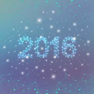 文本设计快乐新的一年 2016年在蓝色背景上。矢量图