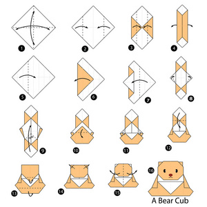 一步一步的说明如何使折纸幼熊