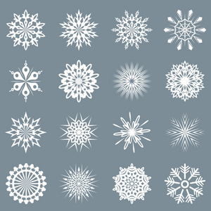 抽象的白色雪花形状矢量集灰色后背上孤立