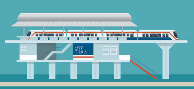 的列车站平面设计插画图标对象